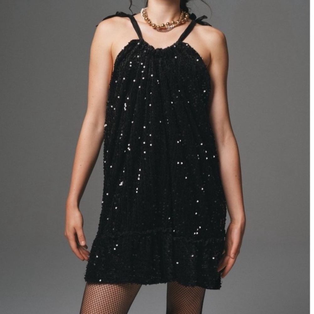 Free People Black Sequin Halter Dress